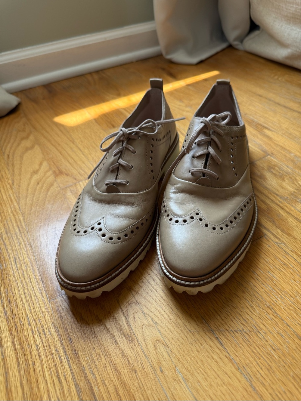 ECCO Leather Wingtip Oxford Brogue Shoes Taupe Lace Up Comfort EU 41 US‎ 10